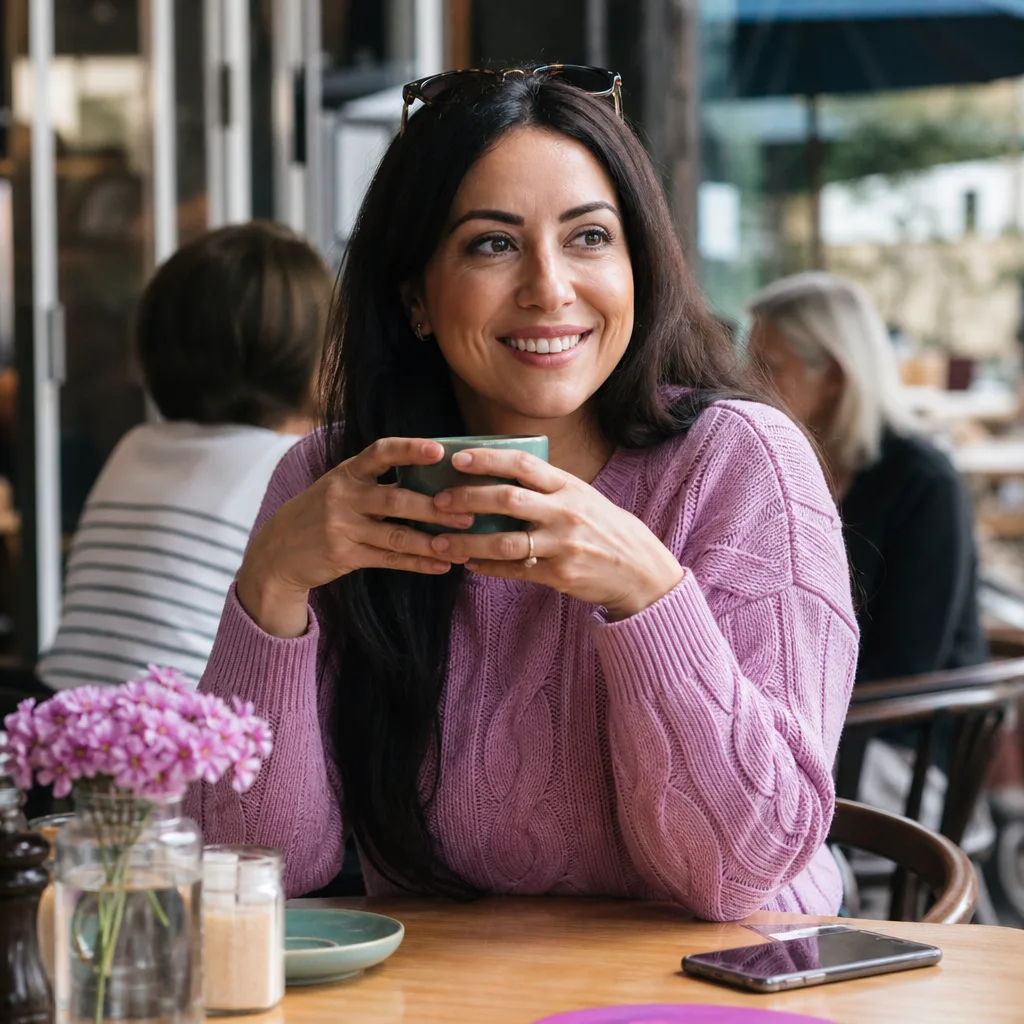 Couple meeting in a busy public café for a first date